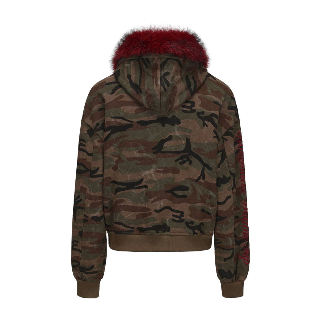 Fur Hat Zipper Jacket - Dark Camo