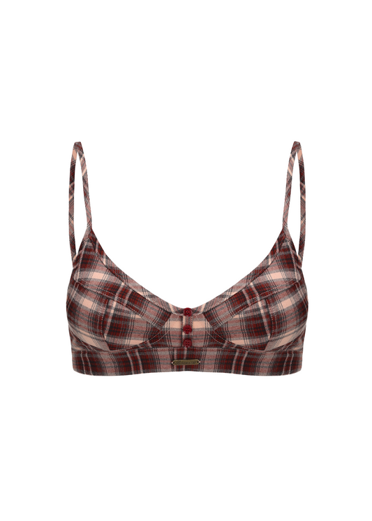 Plaided Brat Bra - Red